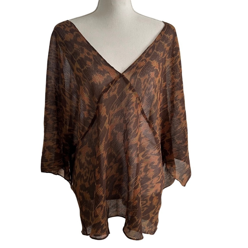 Lauren Ralph Lauren Sheer Lightweight Silk Blend V Neck Blouse Leopard Print 3X